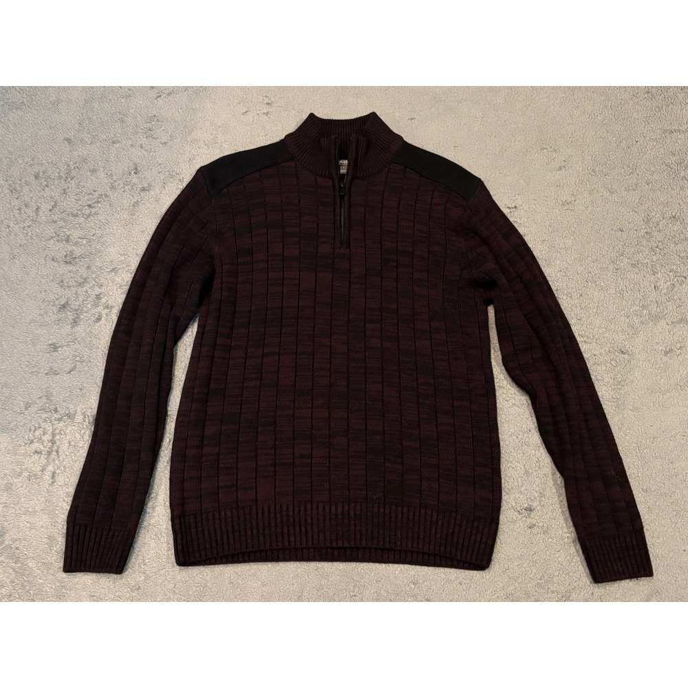 Method Mens Quarter Zip Pullover Sweater Burgundy Black Marled Ribbed Large